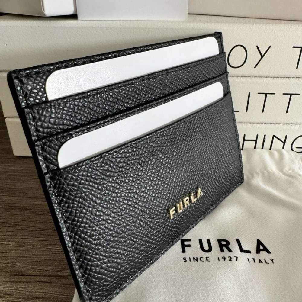 FURLA Leather Card Holder Black NWT Genuine Leather Authentic Italy - Picture 5 of 6